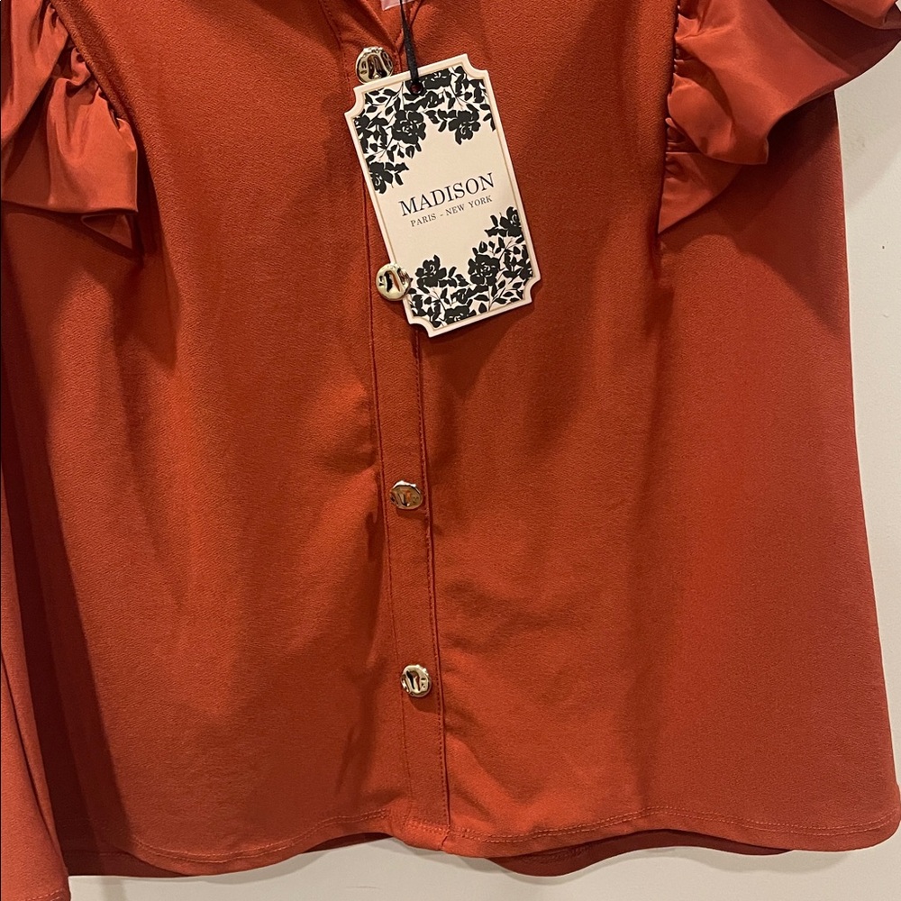 Madison Rust Ruffle Sleeve Blouse - Picture 3 of 5